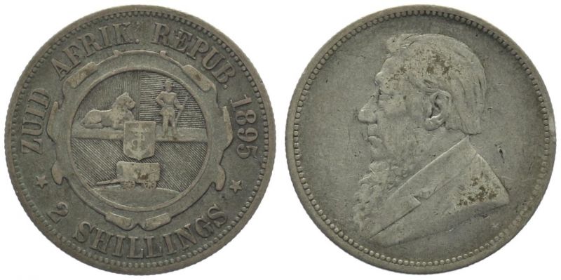 Südafrika 2 Shillings 1895 Silber Kruger